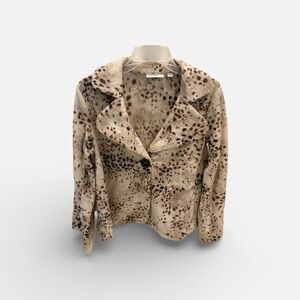 Susan Graver Leopard Animal Print Fleece Blazer Jacket S QVC Oversized Collar